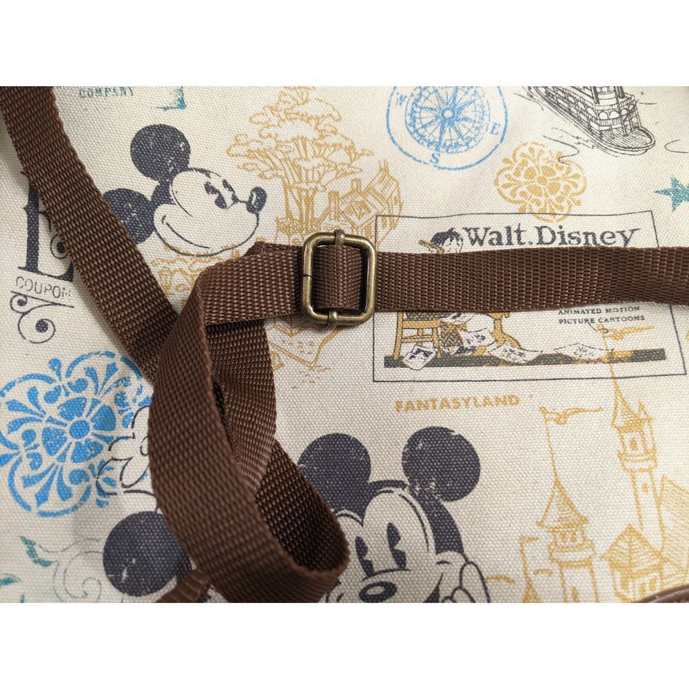 Disney Parks Vintage Style Mickey Mouse Crossbody Canvas Bag Brown Leather Trim - Picture 4 of 4